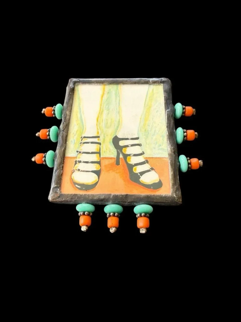 Vintage High Heels I Love Shoes Brooch Two Sided Beaded Shirley Ann